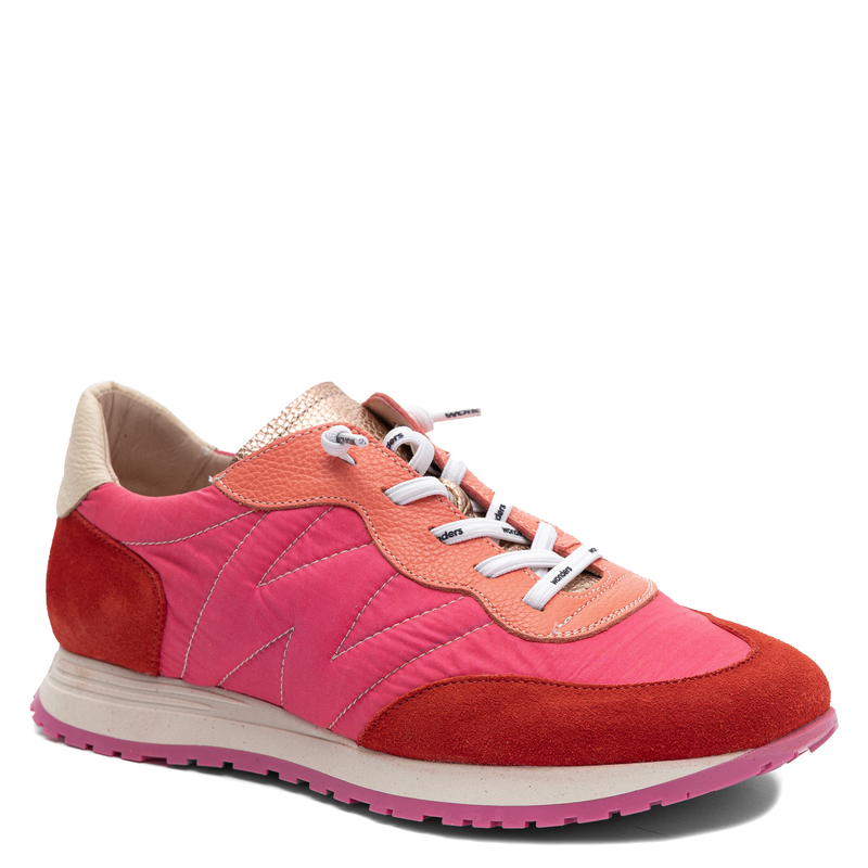 Wonders Women’s Sneakers Leather-Textile Running-Inspired Color-Blocked Red-Pink-Beige A-4802-FLAME-FRES