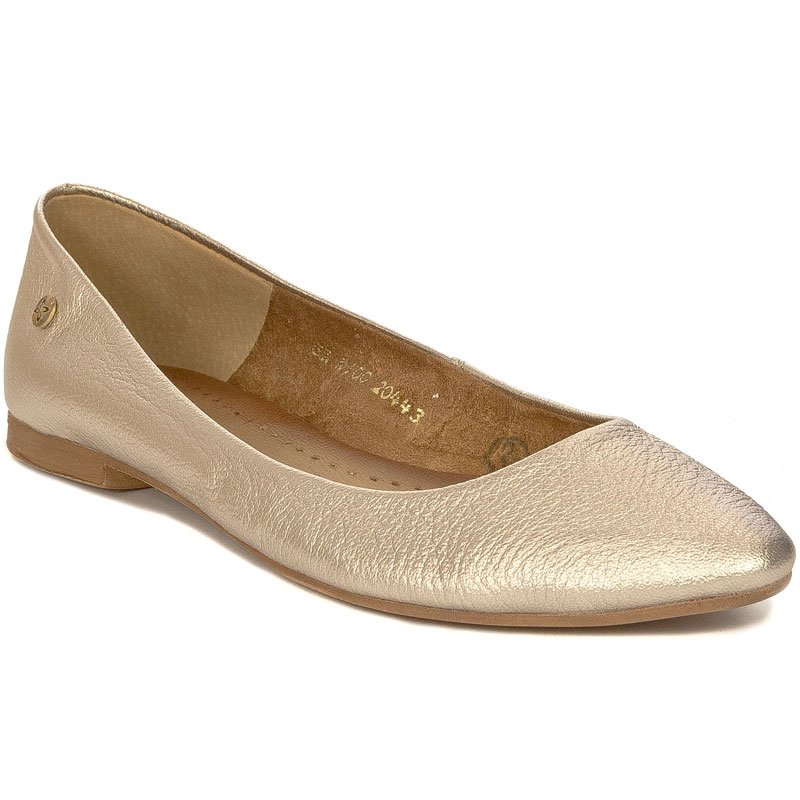 Maciejka Leather Ballet Flats Almond Toe Flat Sole Gold 04100-25/00-8