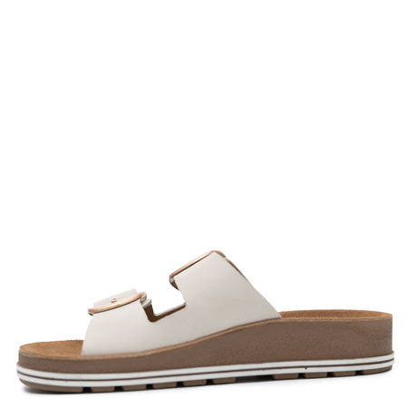 Maciejka Leather Women’s Slides With Adjustable Buckles On Platform Beige P7537-22/00-4
