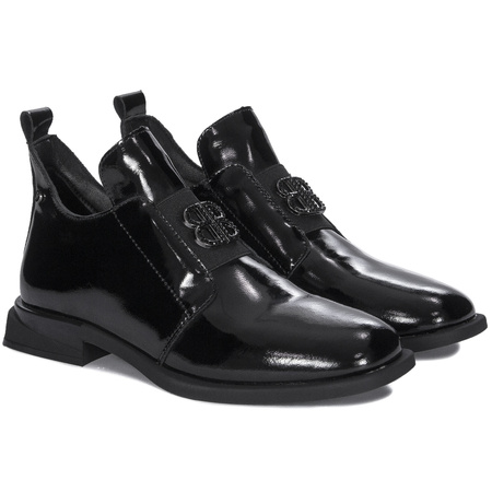 Filippo Leather Patent Ankle Boots For Women Flat Heel Black DBT4763/25BK