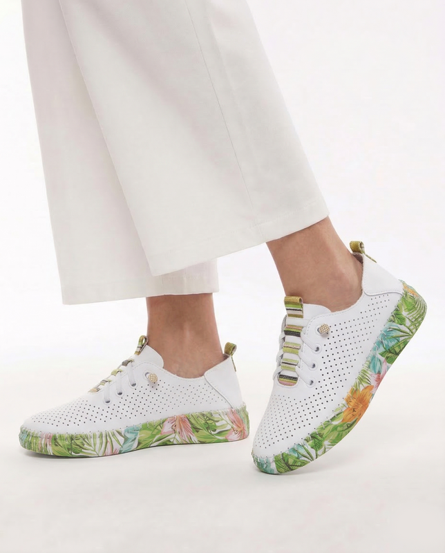 Artiker Skórzane Półbuty Sneakersy Ażurowe Białe Z Kwiatową Podeszwą 58C0441