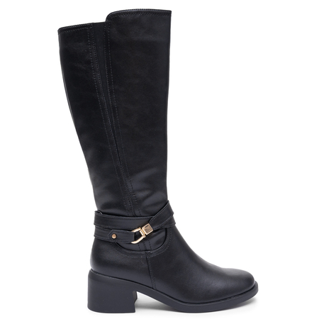 Sergio Leone Women Natural Leather Insulated Block Heel Knee-High Boots Black KZ-13-S-BLK