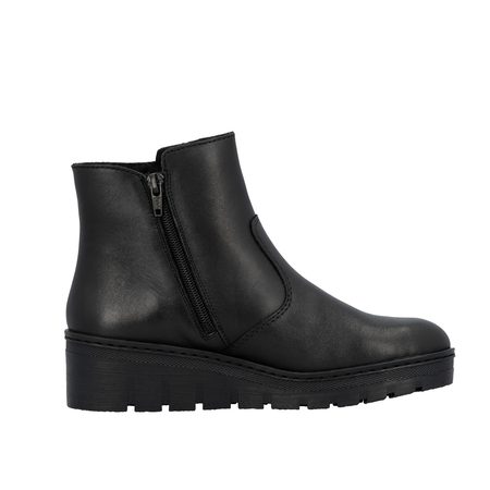 Rieker Skórzane Botki Ocieplane na Platformie Czarne X9165-01-BLACK