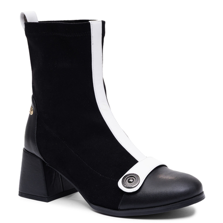 Maciejka Leather Block Heel Boots With Insulation Black And White K7819-01/00-7