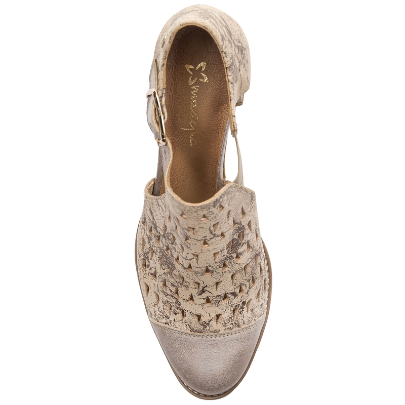 Maciejka leather cutout pumps on block heel 6 cm beige-gold 04962-43/00-5