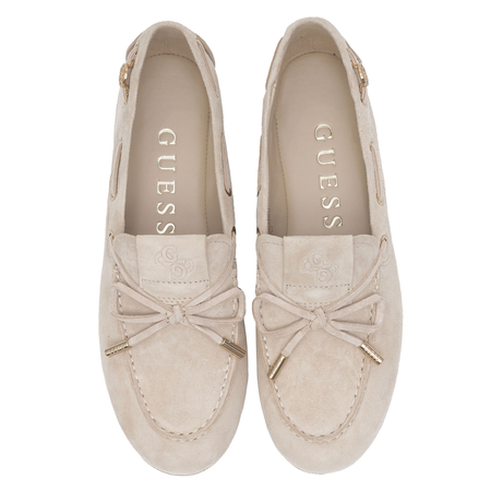 Guess Zamszowe Mokasyny Damskie z Kokardką Beżowe FLPAISSUE14 BEIGE