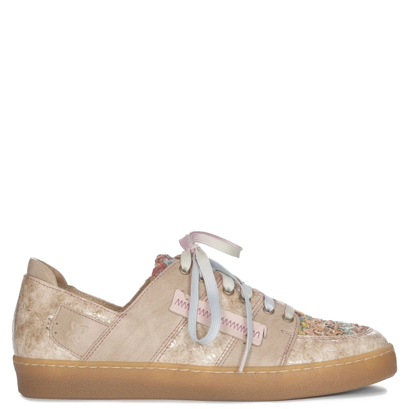 Maciejka Skórzane Półbuty Sneakersy Patchwork Wielokolorowe Beżowe 06791-04/00-1