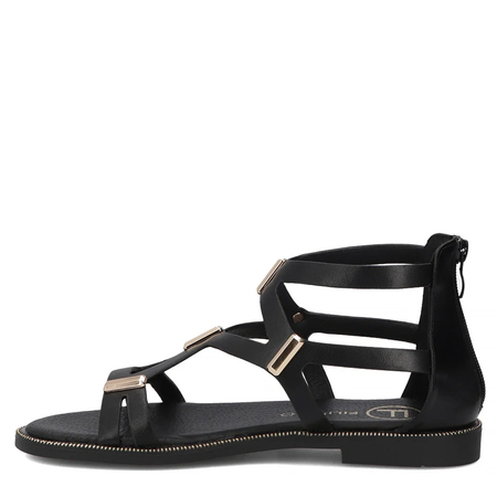 Filippo Stylish Black Gladiator Sandals With Gold Ornaments DS6912-26-BK