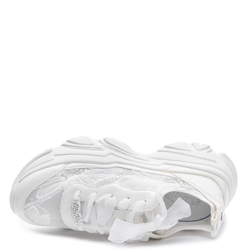 Buffalo Sneakersy na Platformie Białe z Koronką i Cekinami 1636728-WHT