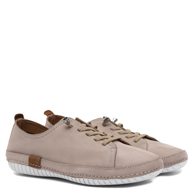 Sokolski Leather Minimalist Lace-Up Shoes Beige ER-2948-BEIGE-N