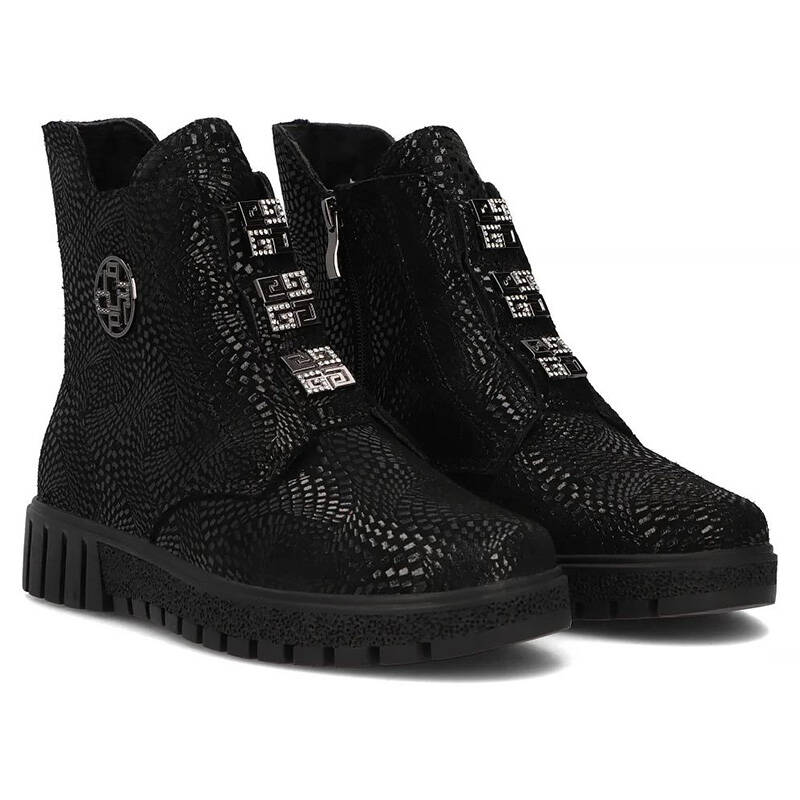 Filippo Black Patternt Suede Ankle Boots for Women