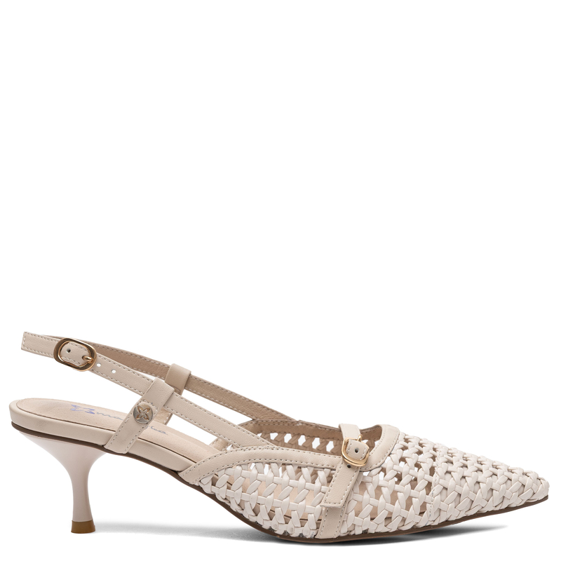 Maciejka Skórzane Plecione Czółenka Slingback na Niskiej Szpilce Beżowe K7446-22/00-1