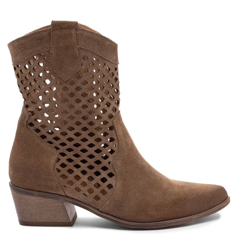 Maciejka Leather Openwork Pointed Toe Ankle Boots Brown Tofii 1734-TOFI-WEL