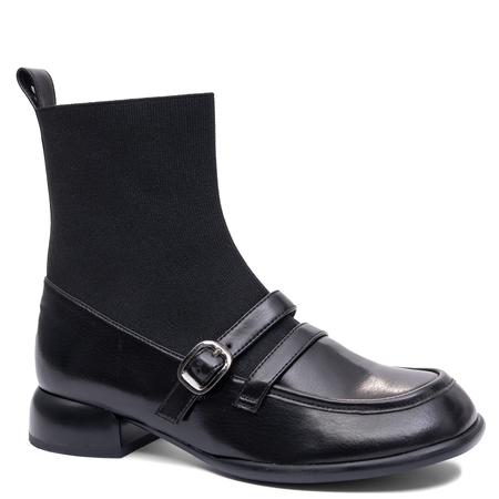 Maciejka Leather Sock Ankle Boots With Buckle Black K7766-01/00-7