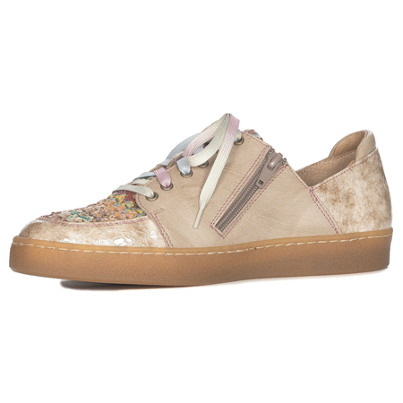 Maciejka Skórzane Półbuty Sneakersy Patchwork Wielokolorowe Beżowe 06791-04/00-1