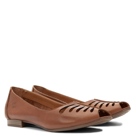 Maciejka Skórzane Baleriny Z Wycięciami Peep-Toe Płaskie Brązowe P7541-29/00-1