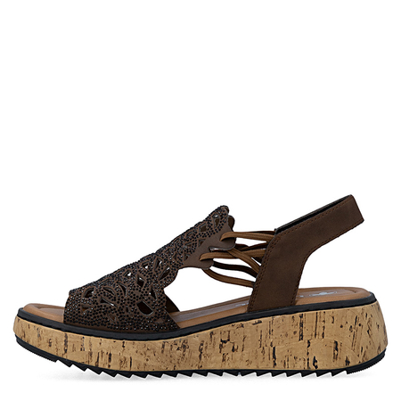 Rieker Brown Wedge Sandals With Rhinestones V1765-24