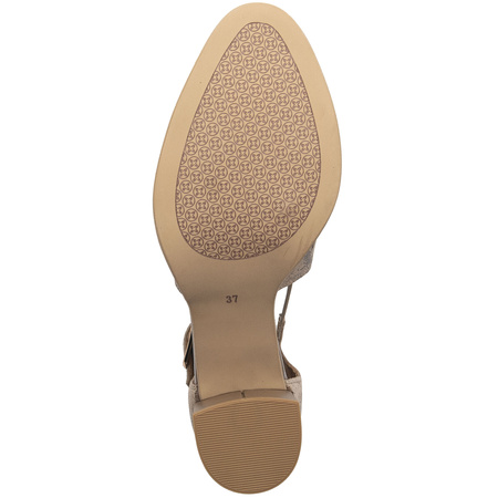 Maciejka skórzane ażurowe czółenka damskie na słupku 6 cm beżowo-złote 04962-43/00-5