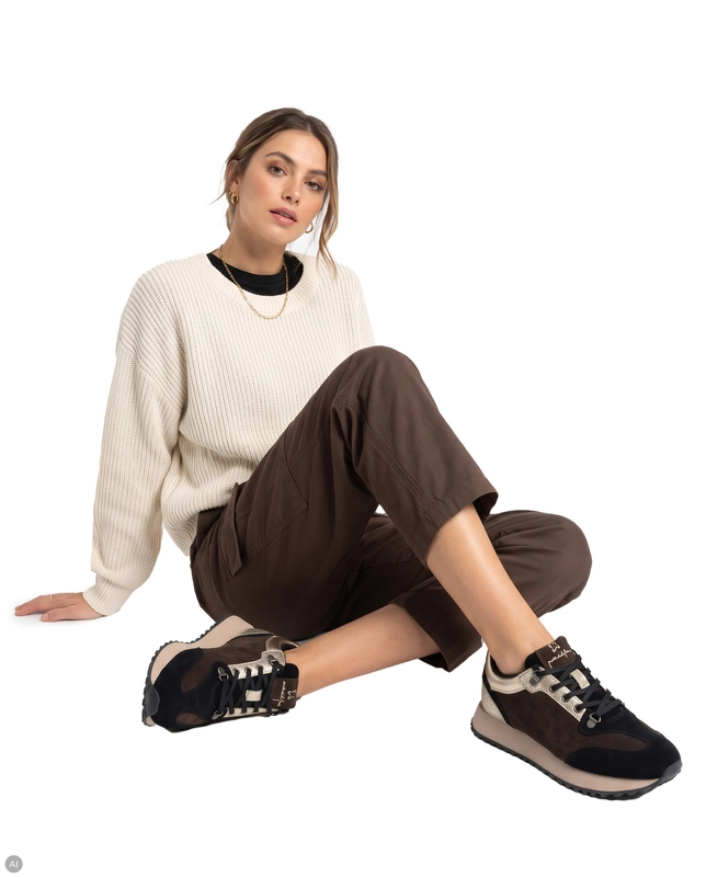 Maciejka Women's Brown Sneakers with Gold Inserts M7360-02/00-7