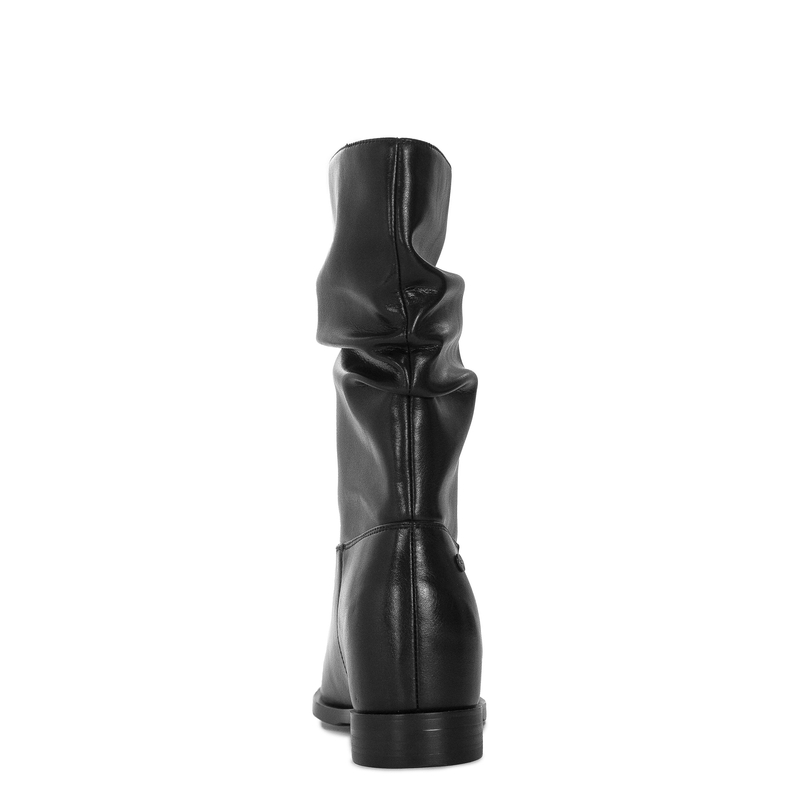Maciejka Skórzane Marszczona Cholewka Botki Ukryty Koturn 6,5 cm Czarne K7211-01/00-8