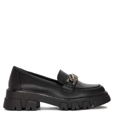 Women's loafers shoes with a chain Sergio Leone Black PU
