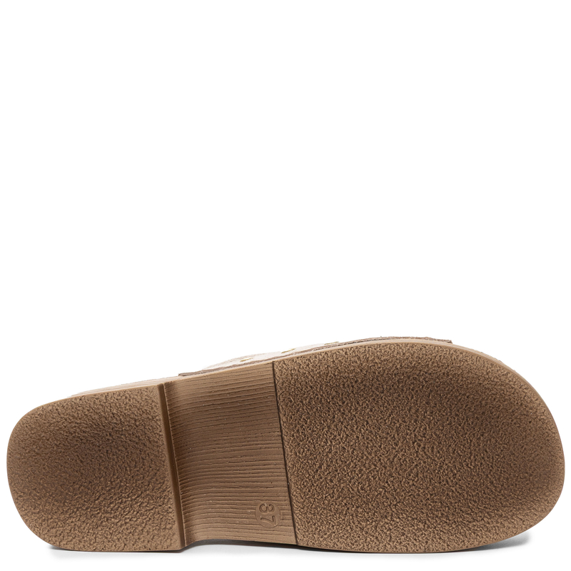 Inblu Leather Slides With Gold Buckle Studded Beige TF0002KU-ICE
