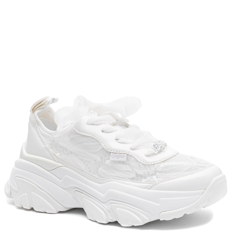 Buffalo Corin Platform Sneakers Lace Sequins White 1636728-WHT