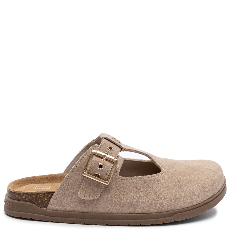 Tommy Hilfiger Skórzane Klapki na Korkowej Podeszwie Beżowe T3A2-34310-BEIGE