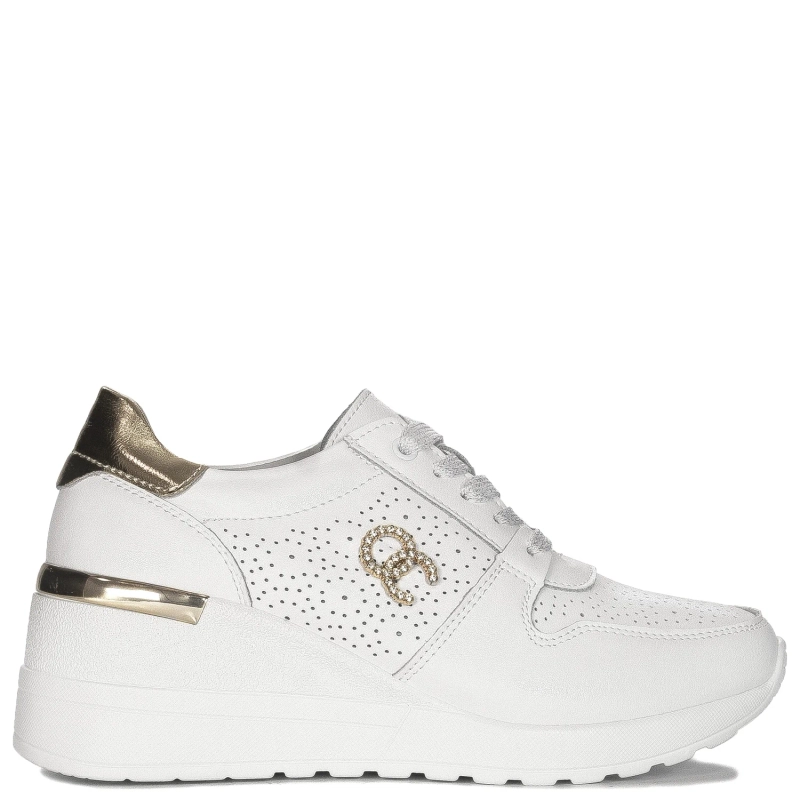 S.Barski Sneakersy damskie na platformie biało-złote