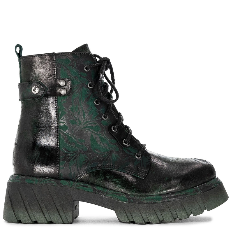 Maciejka Women's Genuine Leather Lace-Up Platform Ankle Boots Green Black 07071-09/00-8