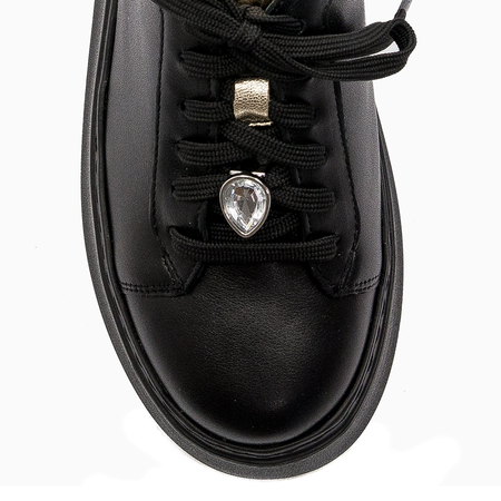 Maciejka Czarne Skórzane Sneakersy Damskie na Grubej Platformie Sznurowane 06191-01/00-8
