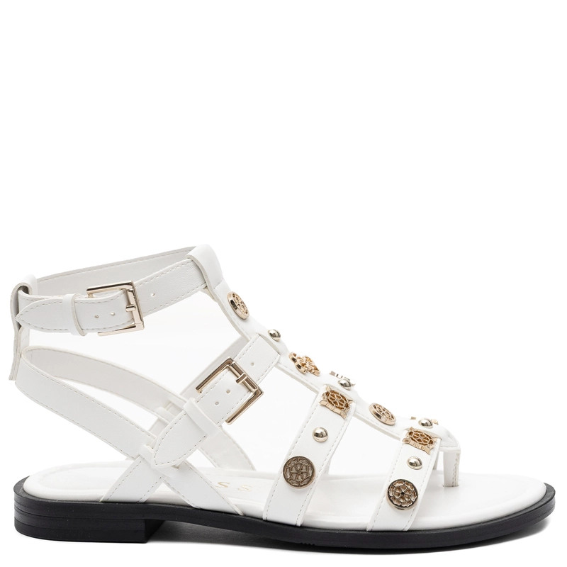 Guess Women’s Sandals With Jewel-Like Details Strappy Sandals With Gold Accents White FLJYZZ-PEL03-WH