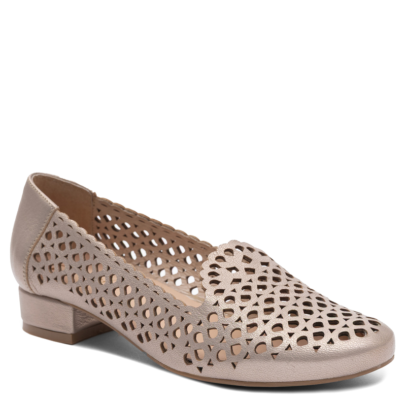 Maciejka Leather Openwork Flat Shoes Peep Toe Gold 1082-2-GOLD