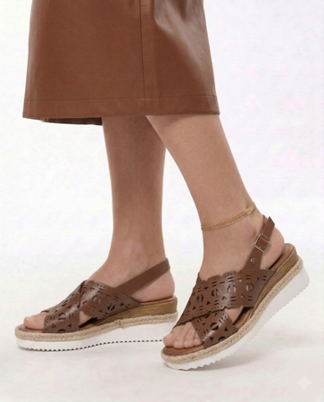Maciejka Leather Cutout Wedge Sandals Brown P7502-29/00-0