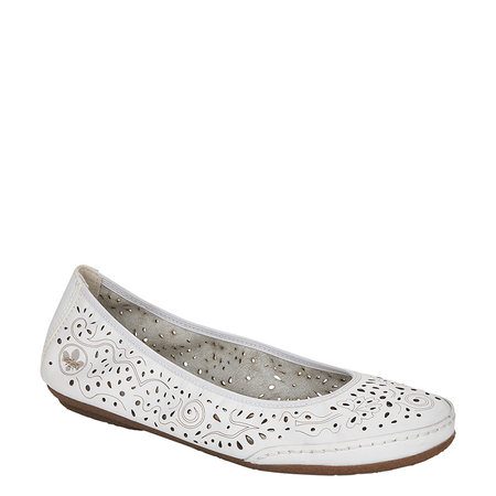 Rieker Leather Openwork Ballet Flats With Rounded Toe White 41460-80