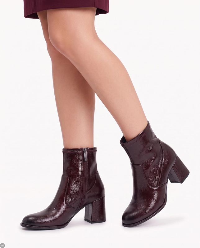 Tamaris Leather Ankle Boots Block Heel Burgundy 1-25357-41-568