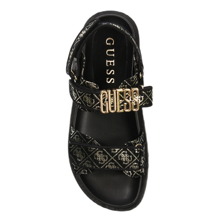 Guess Wzorzyste Sandały Na Platformie Z Rzepem Czarne FL6FBS-FAL03-BLK