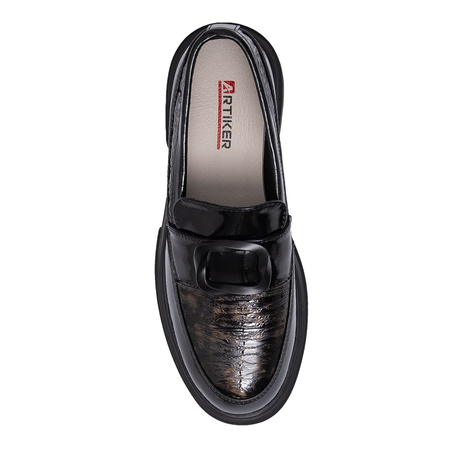 Artiker Leather Patent Loafers With Chunky Lug Sole And Statement Buckle Black-Brown 57C0184