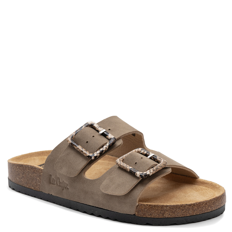 Lee Cooper Double Buckle Slides Snake Print Beige LCW-26-35-4451L