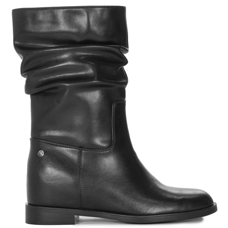 Maciejka Leather Ruched Shaft Boots Hidden Wedge 6.5 cm Black K7211-01/00-8