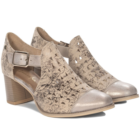 Maciejka leather cutout pumps on block heel 6 cm beige-gold 04962-43/00-5