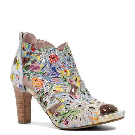 Laura Vita Skórzane Ażurowe Sandały Damskie Na Słupku Wielokolorowe SL316D-4W-DORE