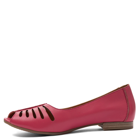 Maciejka Skórzane Baleriny Peep-Toe z Ażurowymi Wycięciami Różowe P7541-15/00-1