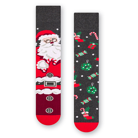 MORE Asymmetrical Grey / Santa Claus socks