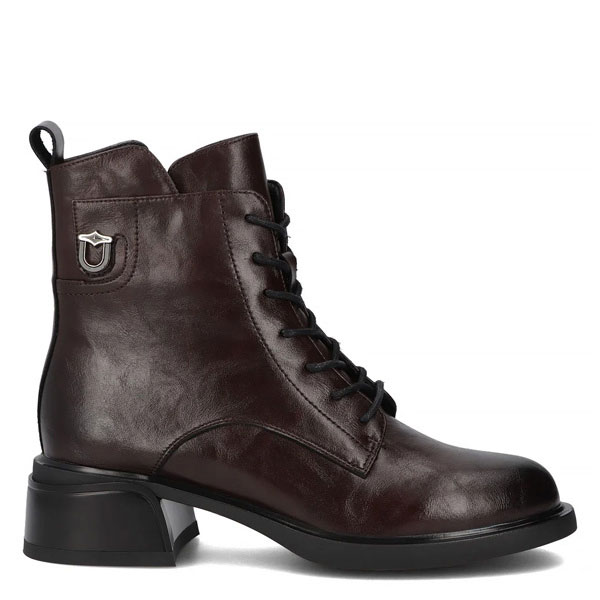 Filippo Leather Women’s Ankle Boots Block Heel With Zipper Brown DBT7369-25-DBR