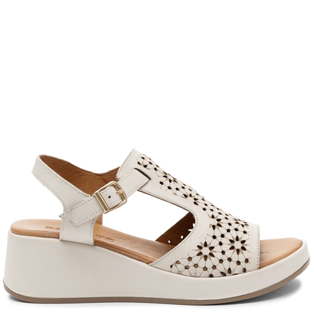 Boccato Leather Wedge Sandals Openwork Beige 0117-12604