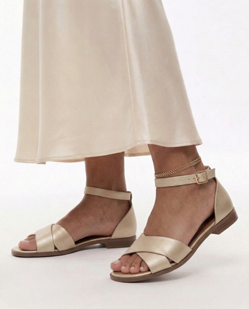 Maciejka Leather Women’s Sandals With Ankle Strap Low Heel Gold K7459-25/00-1