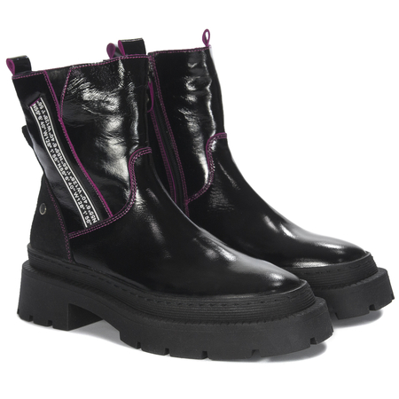 Maciejka Women's Black + Fuchsia Pattented Leather Boots