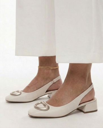 Maciejka Leather Slingback Pumps Block Heel Beige K7474-04/00-1