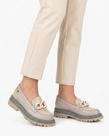 Maciejka Leather Platform Loafers With Chain Beige 05978-03/00-5